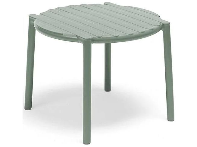 Doga Round Outdoor Patio End Table in Menta Fiberglass Resin