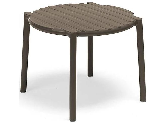 Doga Round Patio End Table in Tabacco Fiberglass Resin