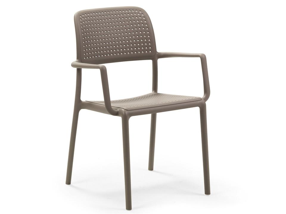 Bora Resin Tortora Stackable Patio Dining Arm Chair