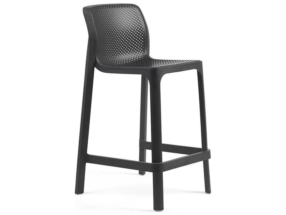 Net Stool Mini Stackable Outdoor Bar Stool in Antracite Fiberglass Resin