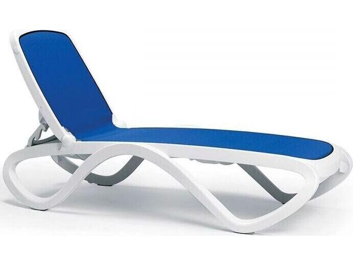 Omega Sling Stackable Chaise Lounge in White Frame with Blue Fabric