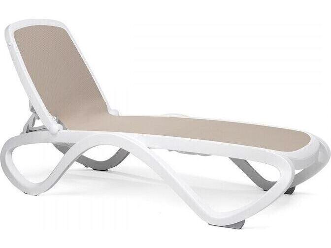 Omega Adjustable Sling Chaise Lounge in White Frame with Sand Sling
