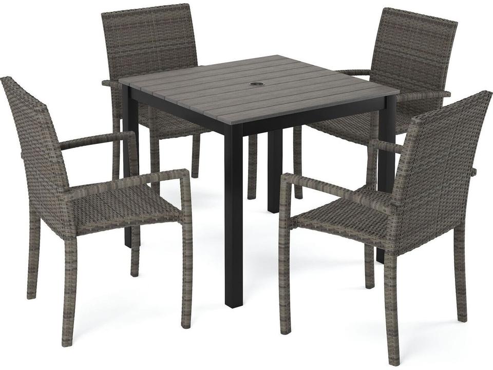 Aluminum Wicker 4 Seater 33" Patio Dining Set in Dark Gray Duraboard Top