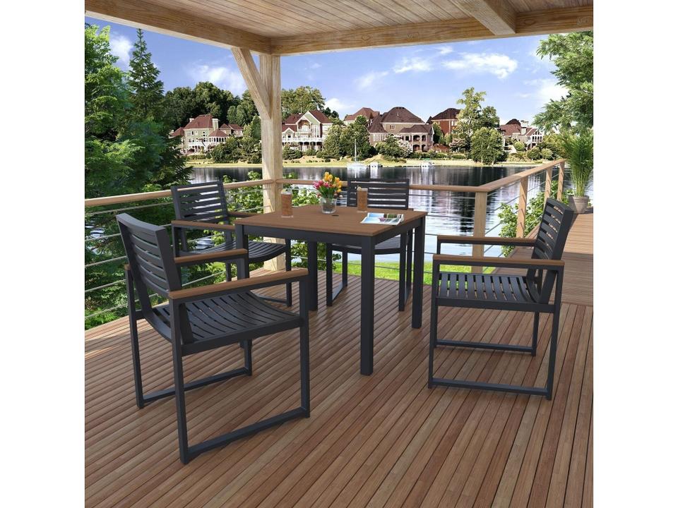 Aluminum 2 Seater 33" Patio Dining Set in Antique Mahogany Tangent Arms & Top