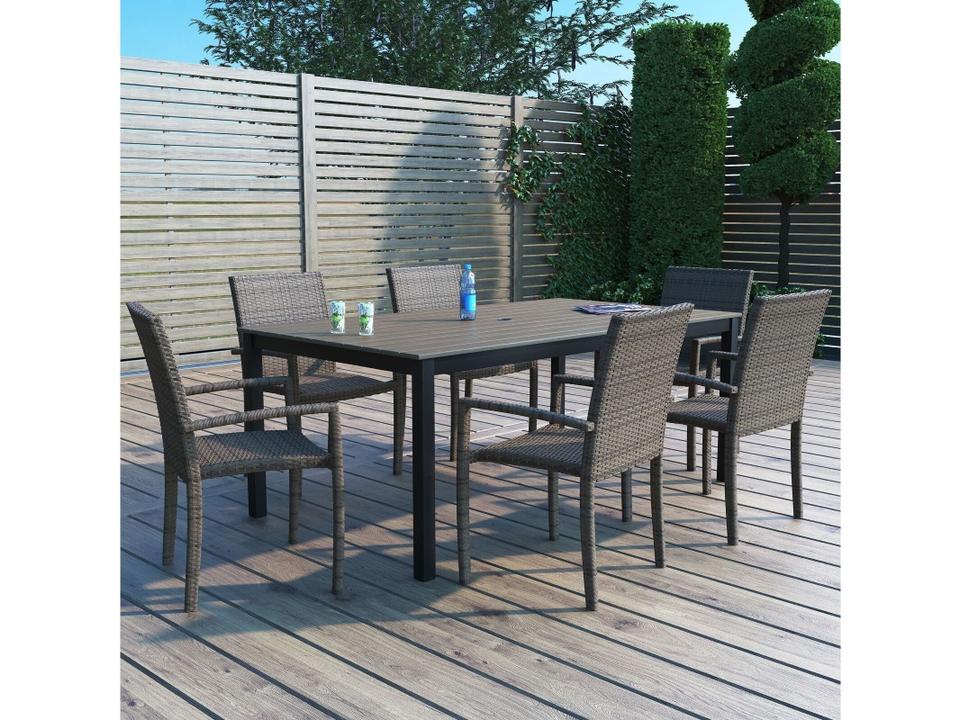 Tangent Wicker 6 Seater 72x41 Dining Set in Coastal Gray