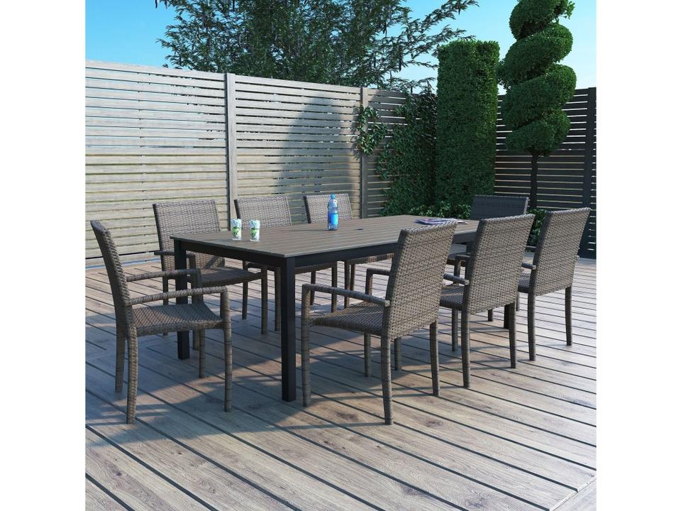 Brighton 8 Seater Dining Set with Tangent Table in Coastal Gray