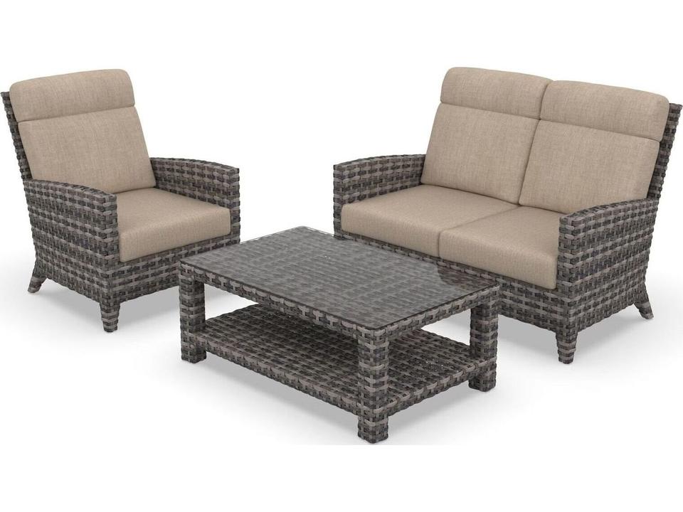 Cavalier Wicker 3 Piece Loveseat Conversation Set
