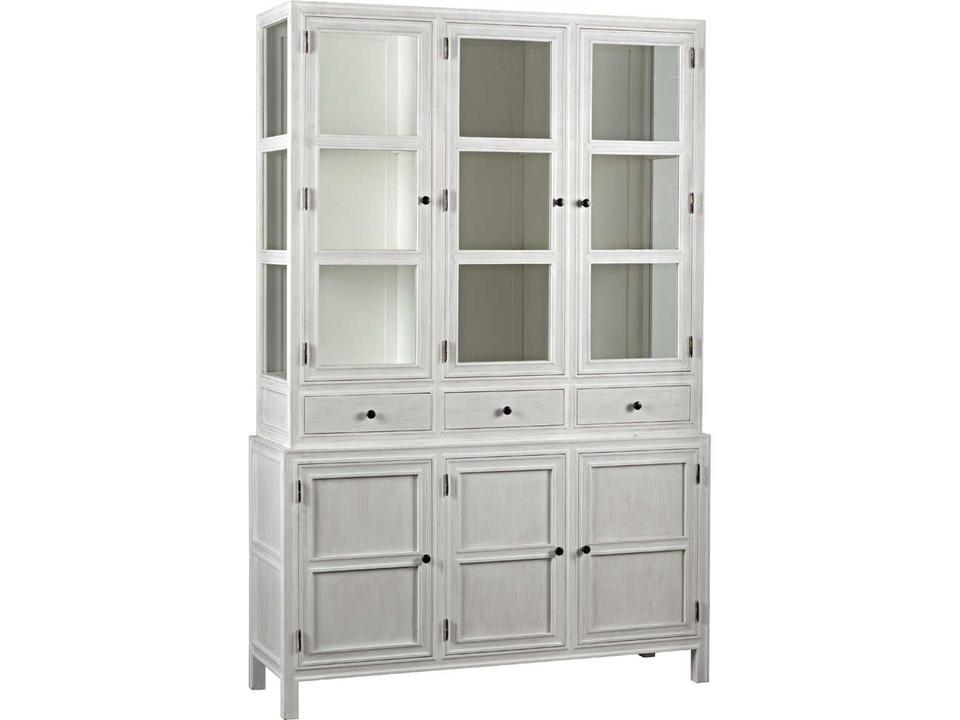 Colonial Hutch White Wash Mahogany and Veneer with Brass Pulls
