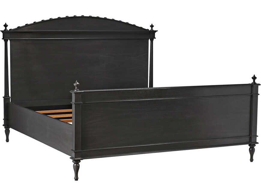 Owen King Panel Bed in Pale Mahogany Wood with Carved Headboard