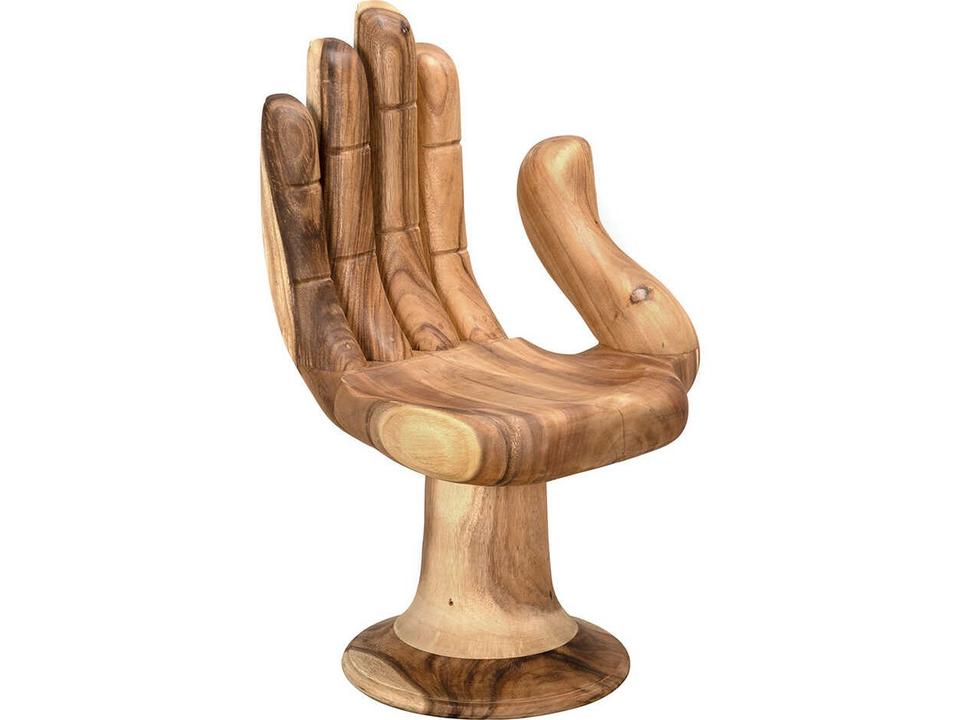 Buddha Hand-Carved Teak Accent Chair in Natural Finish