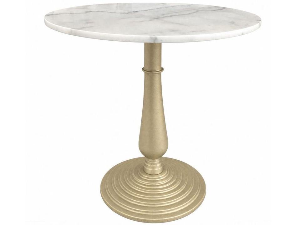 Alida 30-Inch Round Side Table Antique Brass Cast Iron with Marble Top