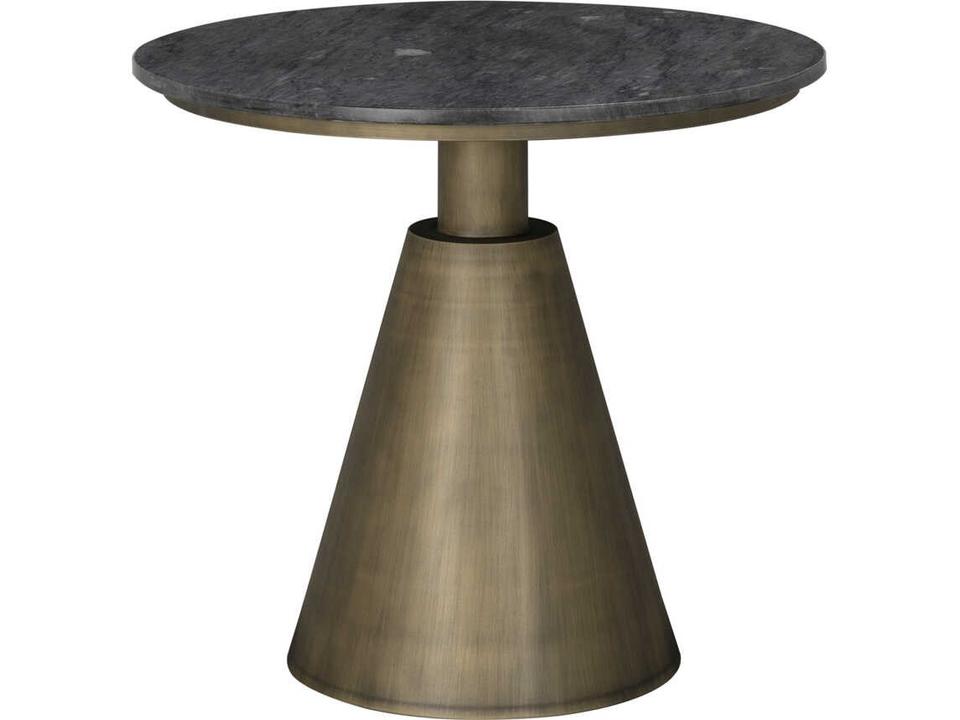 Nara Round Side Table in Aged Brass and Black Marble