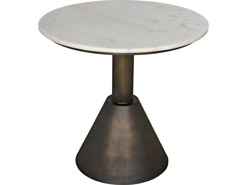 Joseph Round Side Table in Aged Brass with White Marble Top