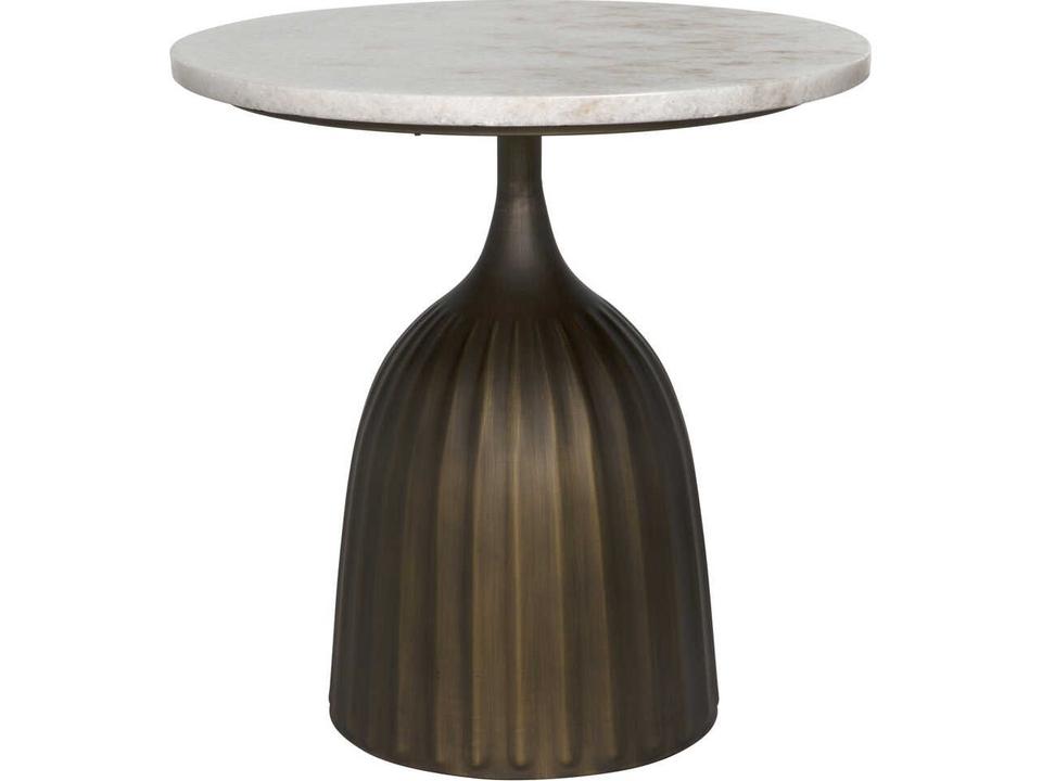 Samuel 18-Inch Round Side Table in Aged Brass and White Marble
