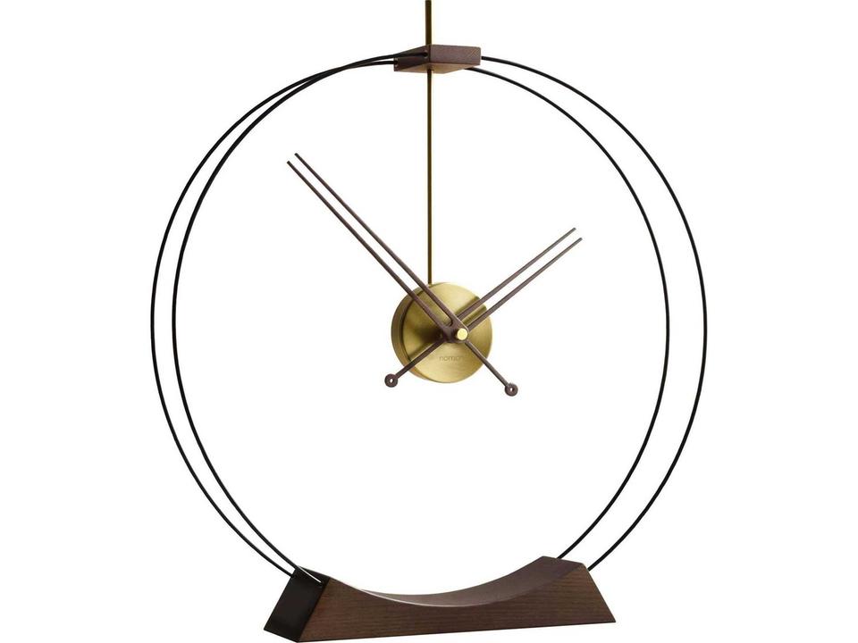 Aire G Table Clock in Black Walnut and Polished Brass by José María Reina