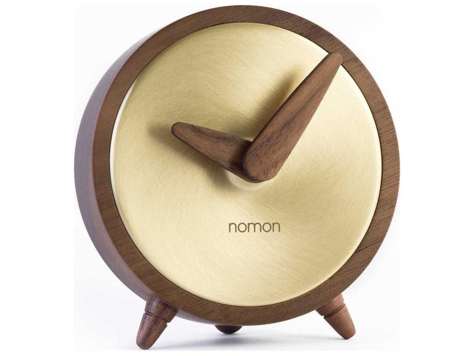 Atomo Table Clock Polished Brass and Walnut with German Mechanism