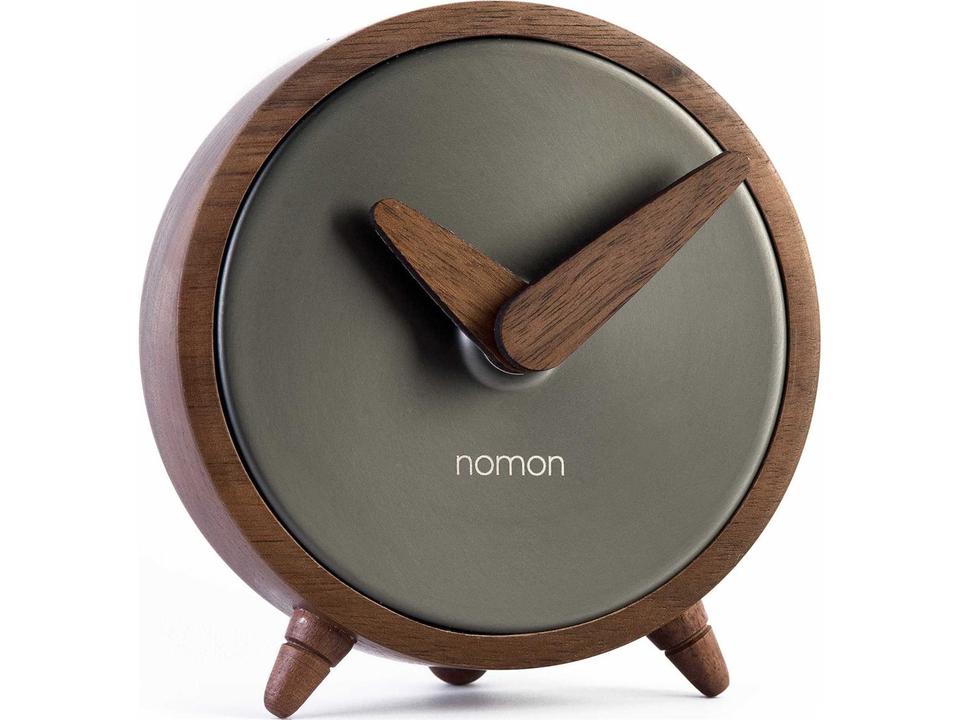 Atomo Table Clock With Graphite Metal Dial and Walnut Wood