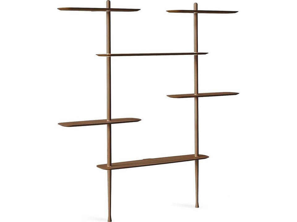 Axis 2-Pillar Shelving System in Walnut and Brass by Andrés Martínez