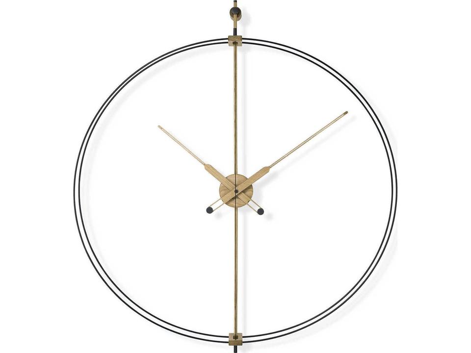 Barcelona Premium Black Brass Wall Clock with Walnut Wood Hands