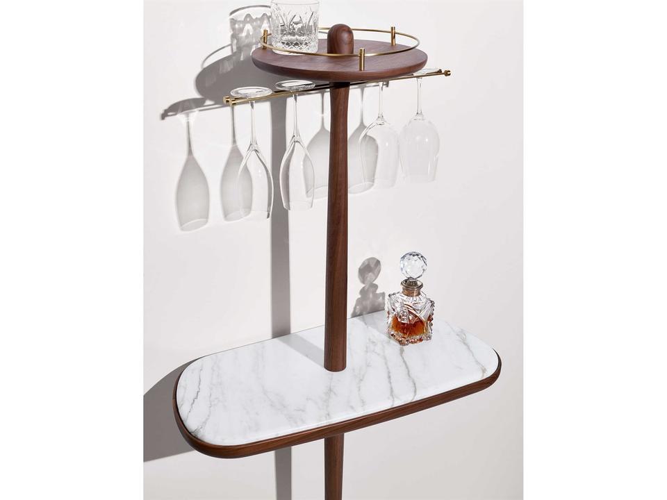 BNMG Bar Cabinet in Brown Walnut Wood and Emperador Marble with Brass Accents