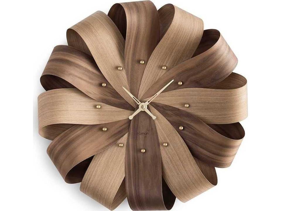 Brisa Mixto Walnut and Polished Brass Wall Clock by José María Reina