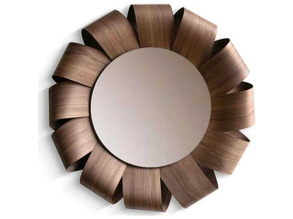 Brisa Walnut Wood Bronze Sunburst Wall Mirror by Andrés Martínez