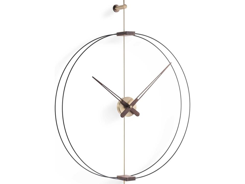 Mini Barcelona Wall Clock in Black Fiberglass Walnut and Polished Brass