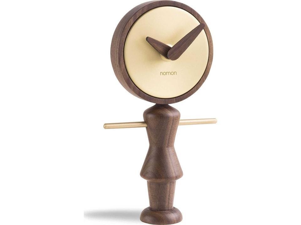 Nena Walnut Polished Brass Tabletop Clock by Andres Martinez