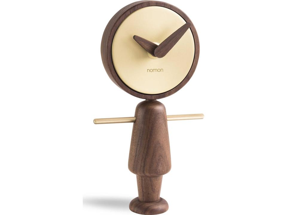 Nene Walnut Polished Brass Table Clock by Andres Martinez