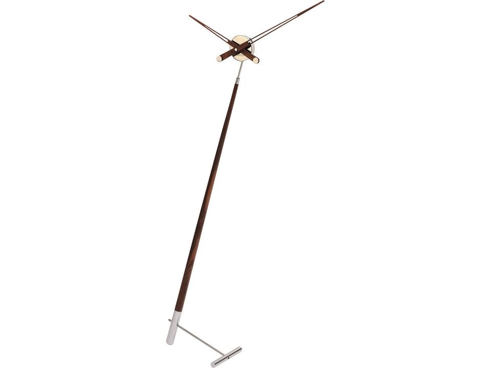 Pisa Floor Clock in Chromed Brass and Walnut Wood by José María Reina