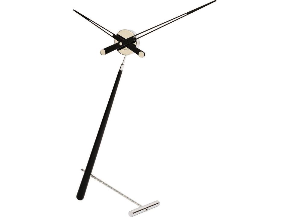 Puntero Table Clock in Chrome and Black with Lacquered Walnut Hands by José María Reina
