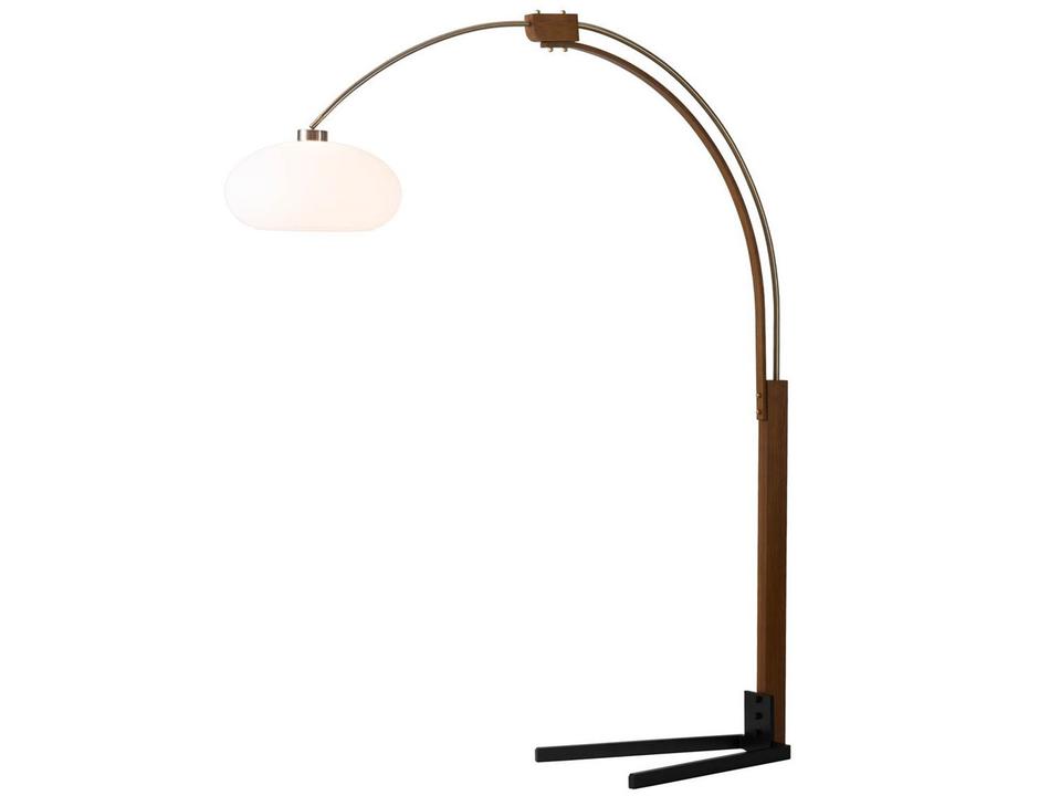 Morelli Arc Floor Lamp in Weathered Brass and Walnut