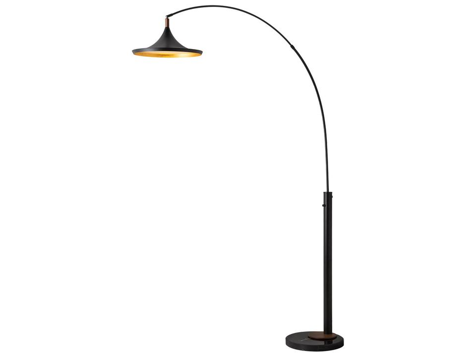 Lodi 1-Light Arc Floor Lamp in Matte Black with Walnut and Gold Leaf