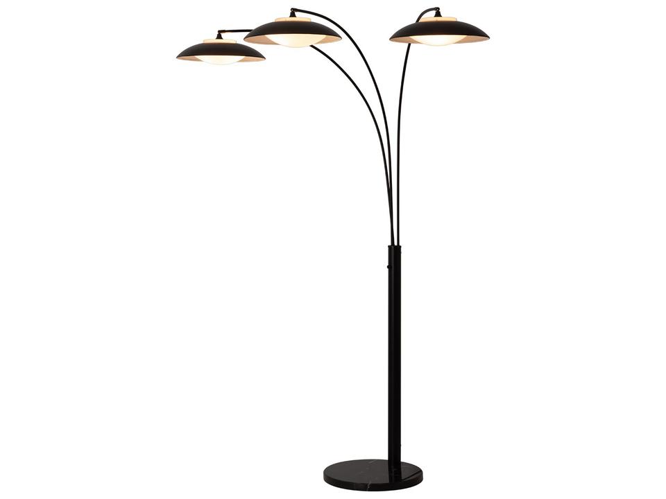 Saucer Matte Black Steel Arc Floor Lamp with Marble Base and LED Illumination by Peter Morelli