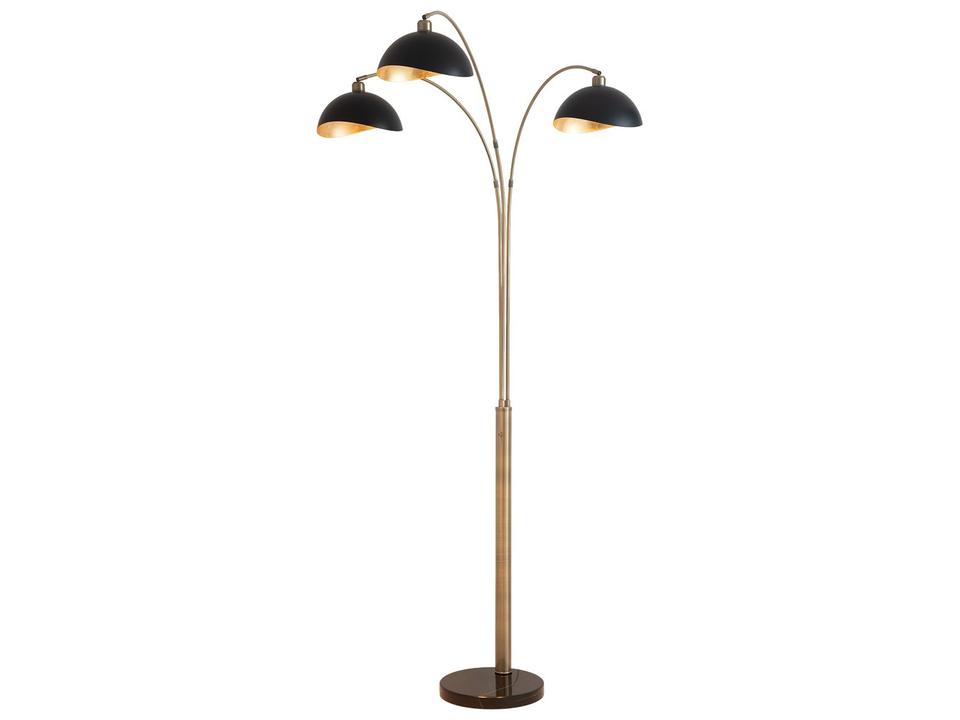Luna Bella Arc Floor Lamp in Weathered Brass with Black Shade and Gold Leaf Interior