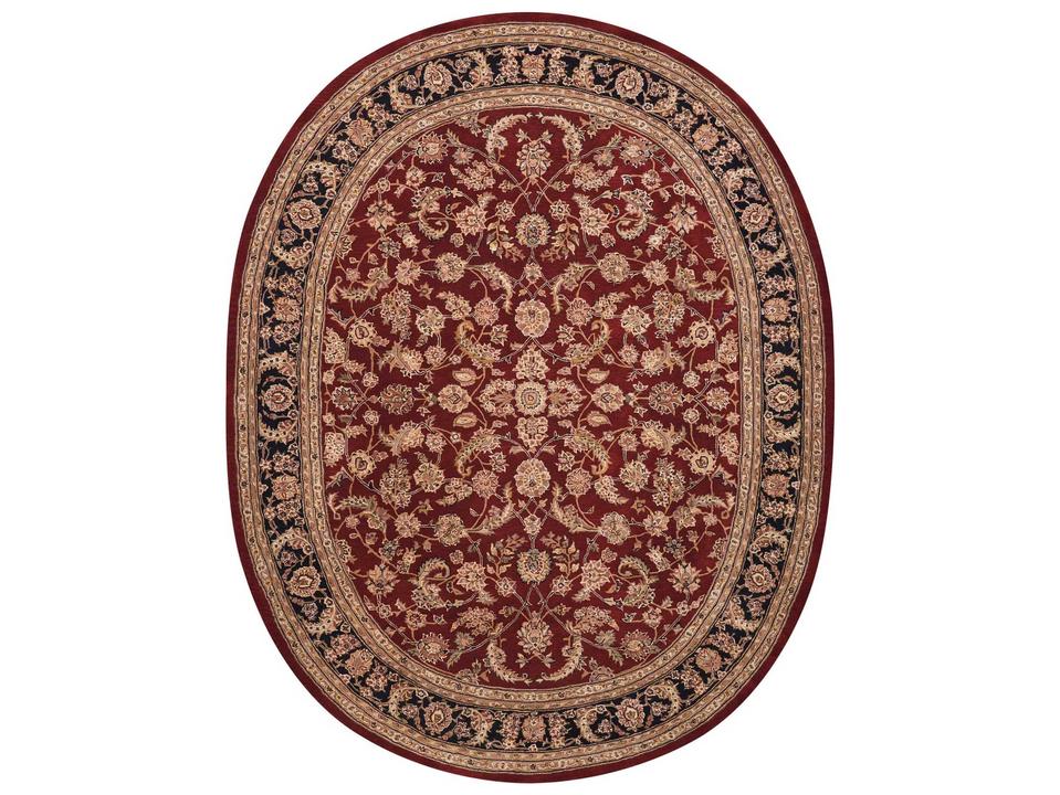 2000 Floral Bordered Wool Silk Area Rug in Burgundy Oval