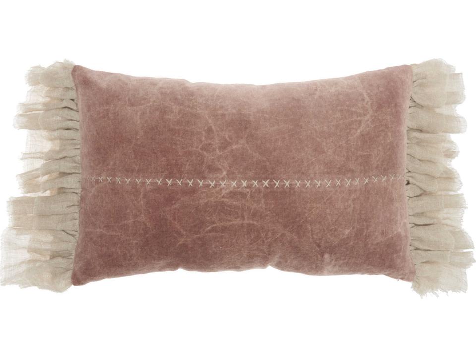 Mina Victory Sofia Stitch Velvet Frills Pillow in Blush