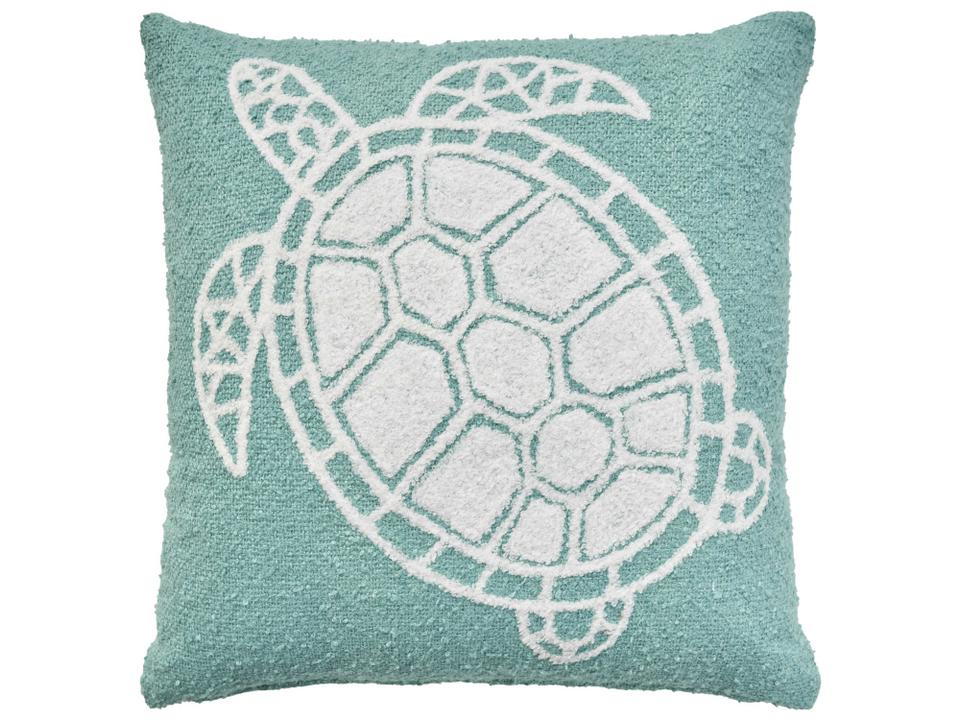 Mina Victory Outdoor Turquoise Emb Sea Turtle Pillow