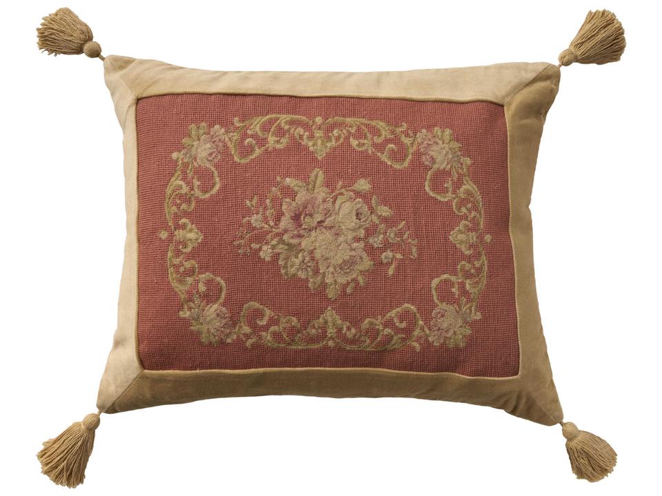 Mina Victory Vintage Floral Center Rectangular Pillow in Coral