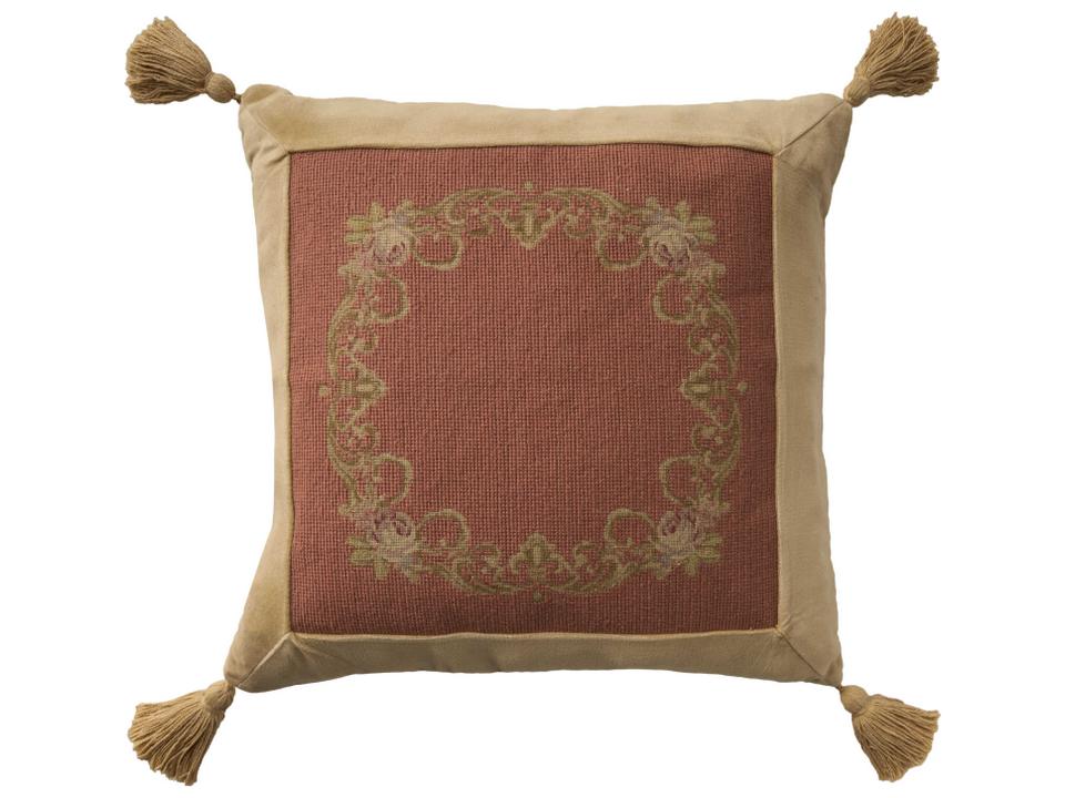 Mina Victory Vintage Floral Border Square Pillow in Coral