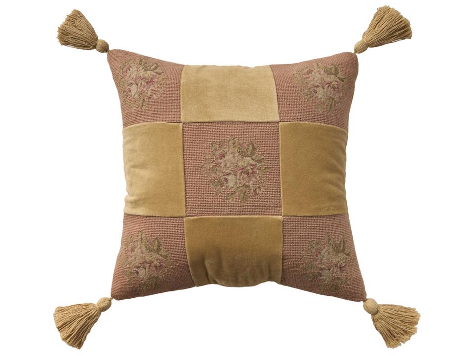Mina Victory Vintage Floral Checkers Pink 18x18 Inch Throw Pillow