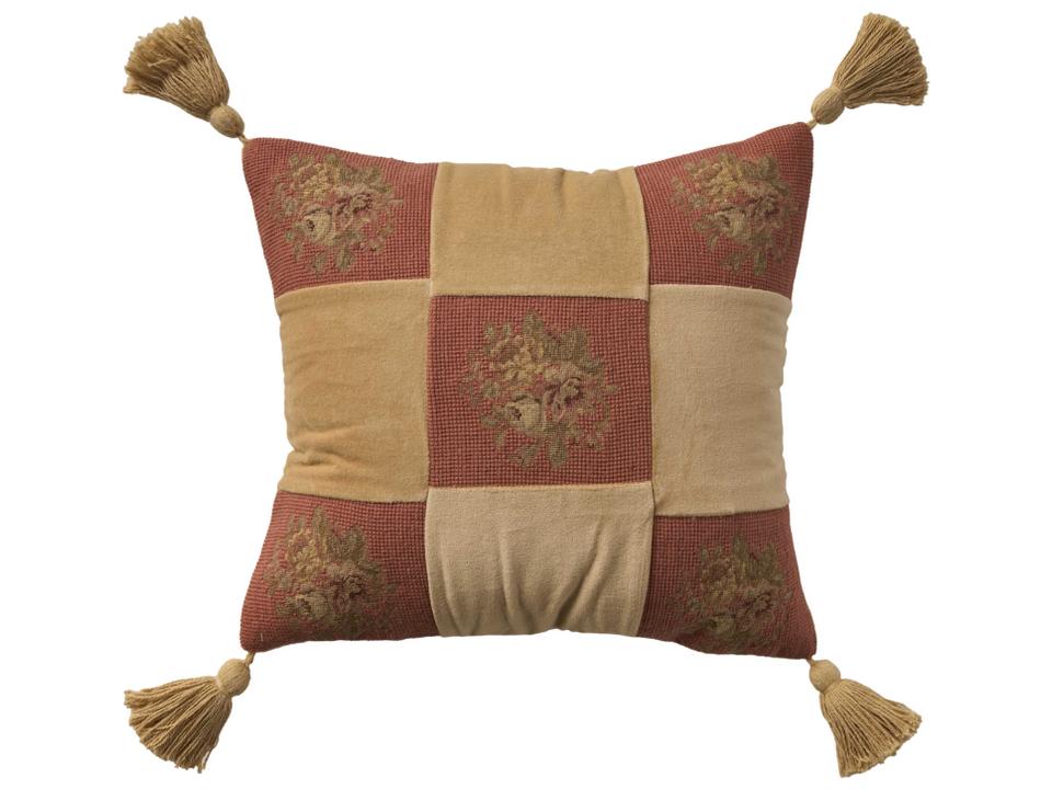 Mina Victory Vintage Floral Checkers 18x18 Coral Indoor Throw Pillow