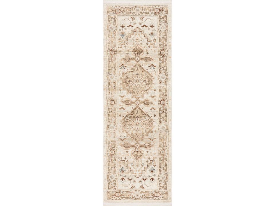 Pardis Ivory Taupe Bordered Runner Area Rug 2x6