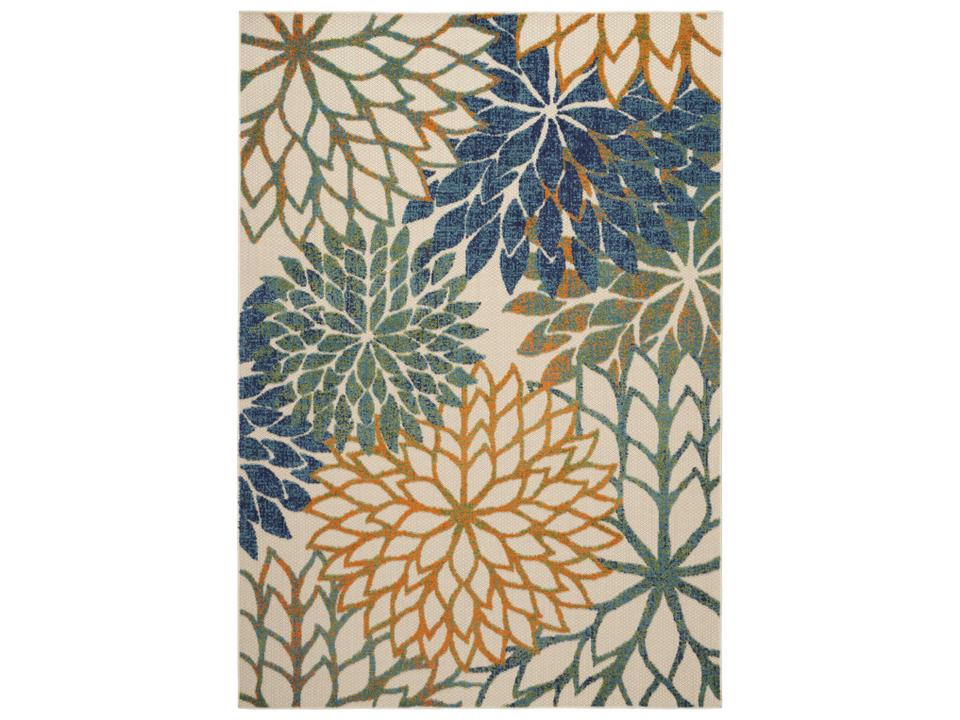Aloha Tropical Floral Indoor Outdoor Area Rug in Blue Green