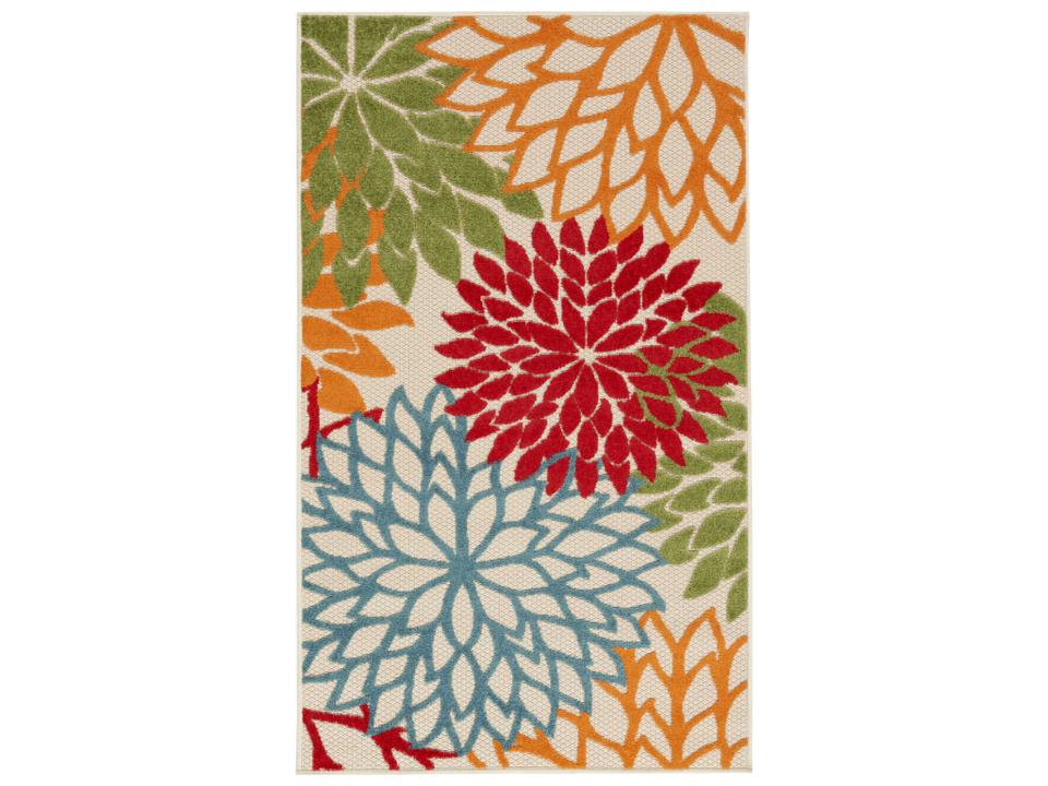 Aloha Collection Indoor Outdoor Area Rug with Floral Design in Green
