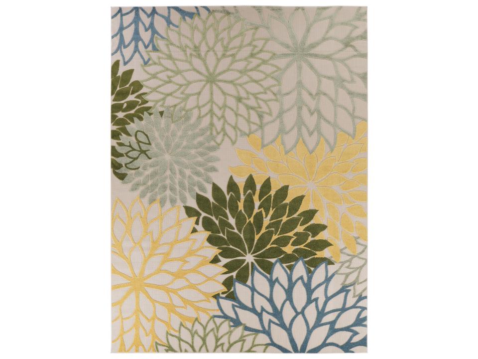 Aloha Floral Indoor Outdoor Area Rug in Green Multicolor