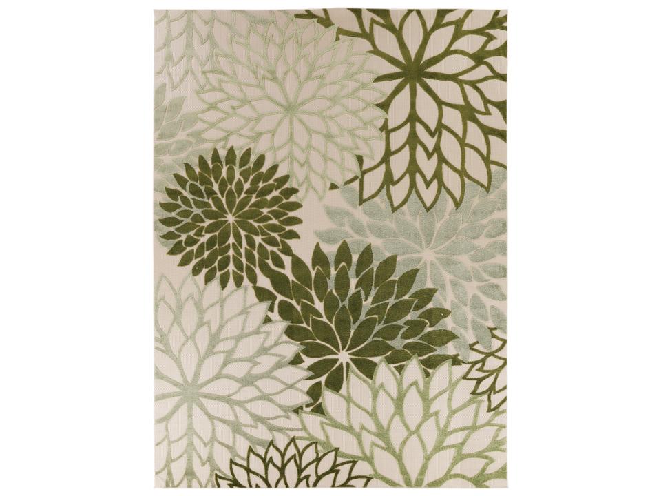 Aloha ALH05 Ivory Green Indoor Outdoor Floral Area Rug