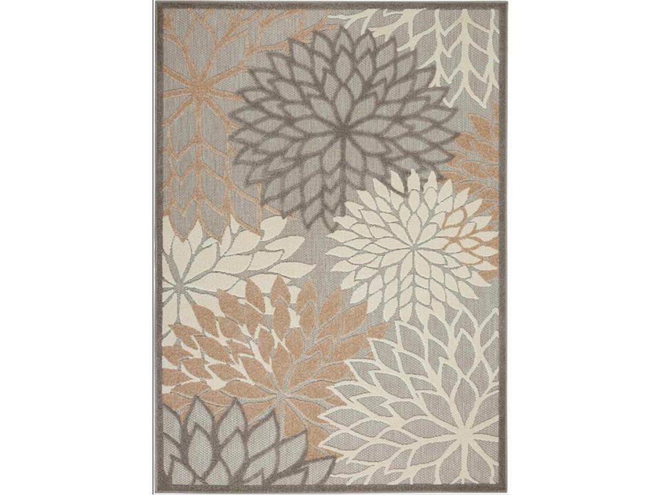 Aloha ALH05 Natural Floral Indoor Outdoor Rectangular Rug
