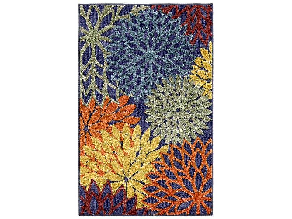 Aloha Navy Multicolor Indoor Outdoor Floral Area Rug
