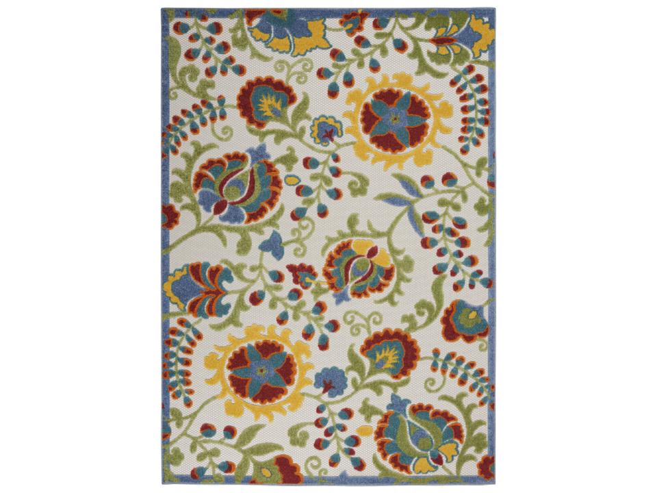 Aloha ALH17 Floral Indoor Outdoor Area Rug in Ivory Multi-color